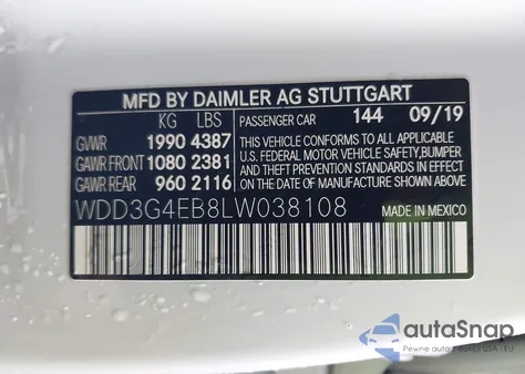 2020 Mercedes-Benz A 220 из США, поврежденный, VIN WDD3G4EB8LW038108